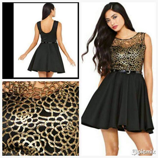comprar Vestido curto preto e doirado sem manga 2150 M