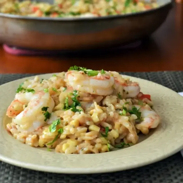 Risoto de camarão e vieiras